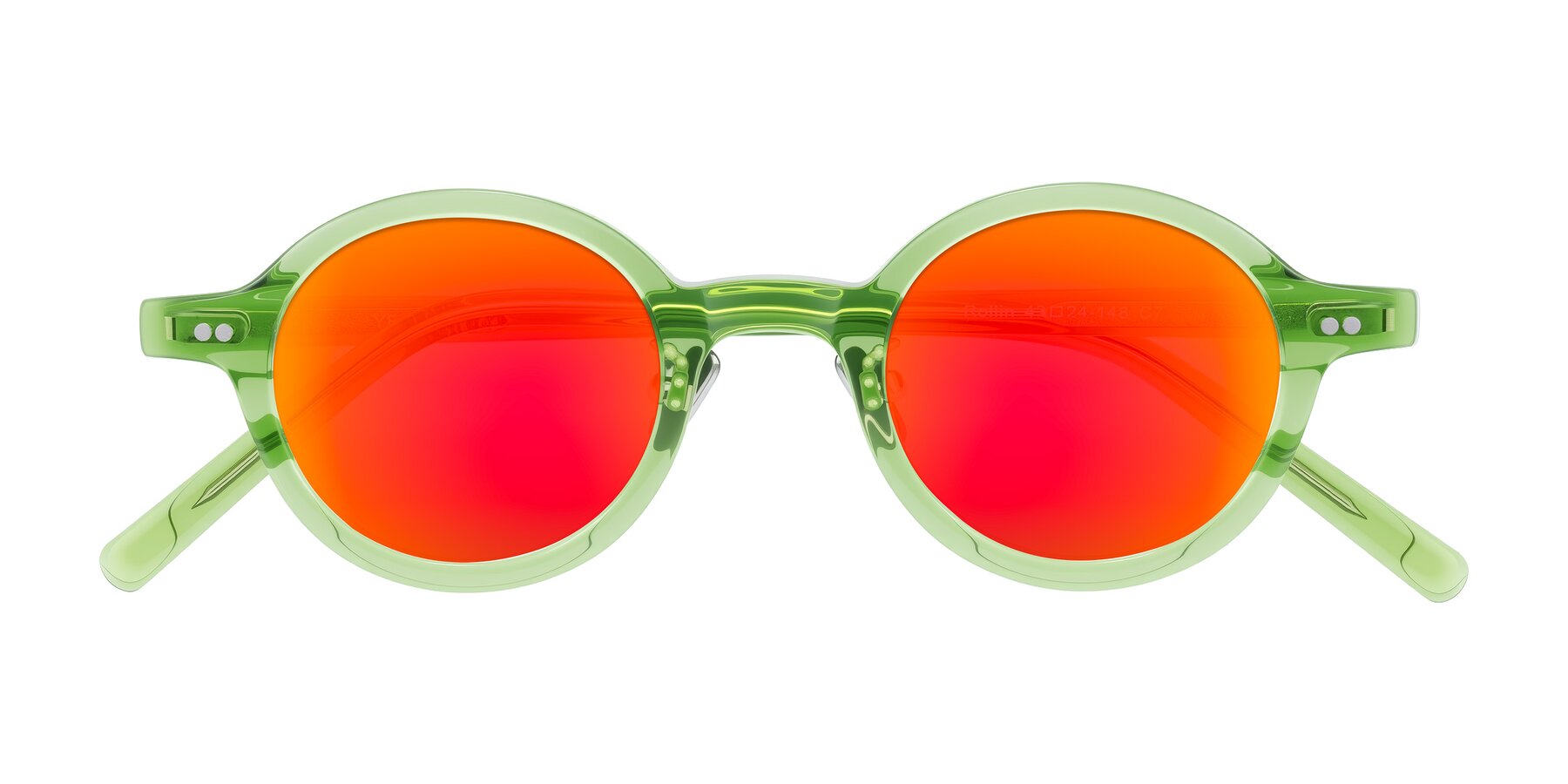 Folded Front of Rollin in Transparent Green with Red Gold Mirrored Lenses