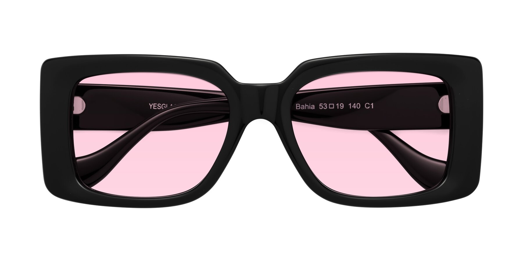Folded Front of Bahia in Black with Light Pink Tinted Lenses