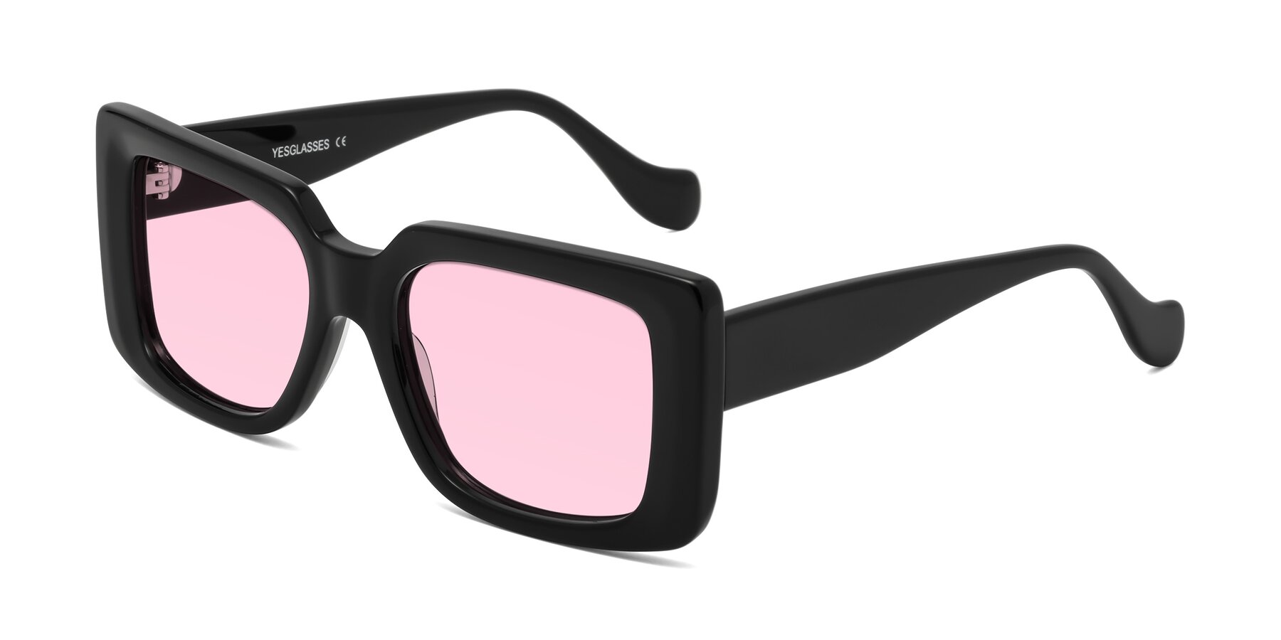 Angle of Bahia in Black with Light Pink Tinted Lenses
