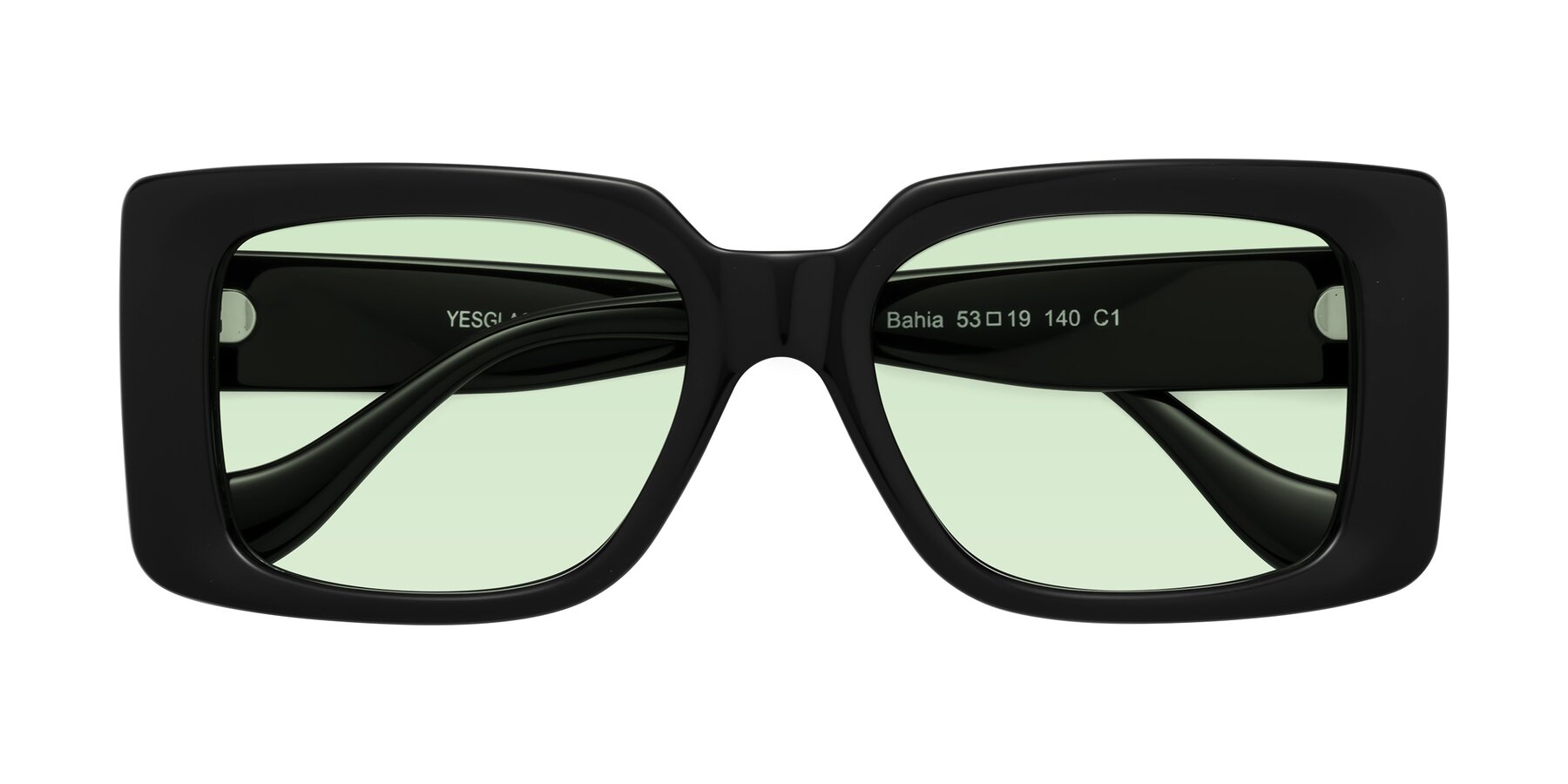 Folded Front of Bahia in Black with Light Green Tinted Lenses