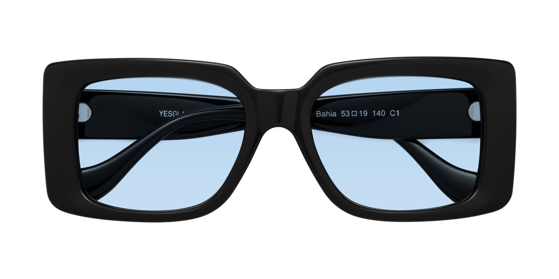 Folded Front of Bahia in Black with Light Blue Tinted Lenses