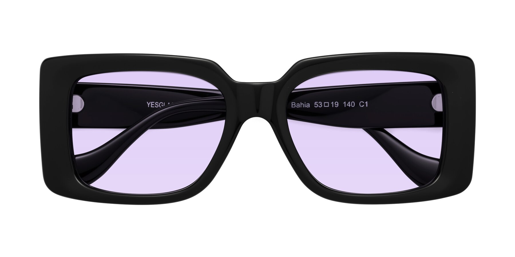 Folded Front of Bahia in Black with Light Purple Tinted Lenses