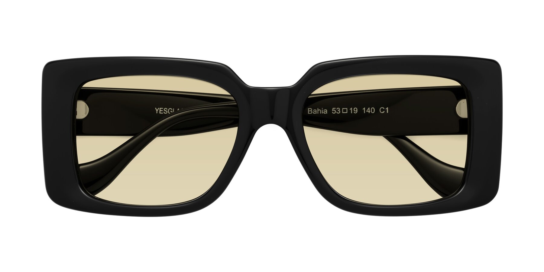 Folded Front of Bahia in Black with Light Champagne Tinted Lenses