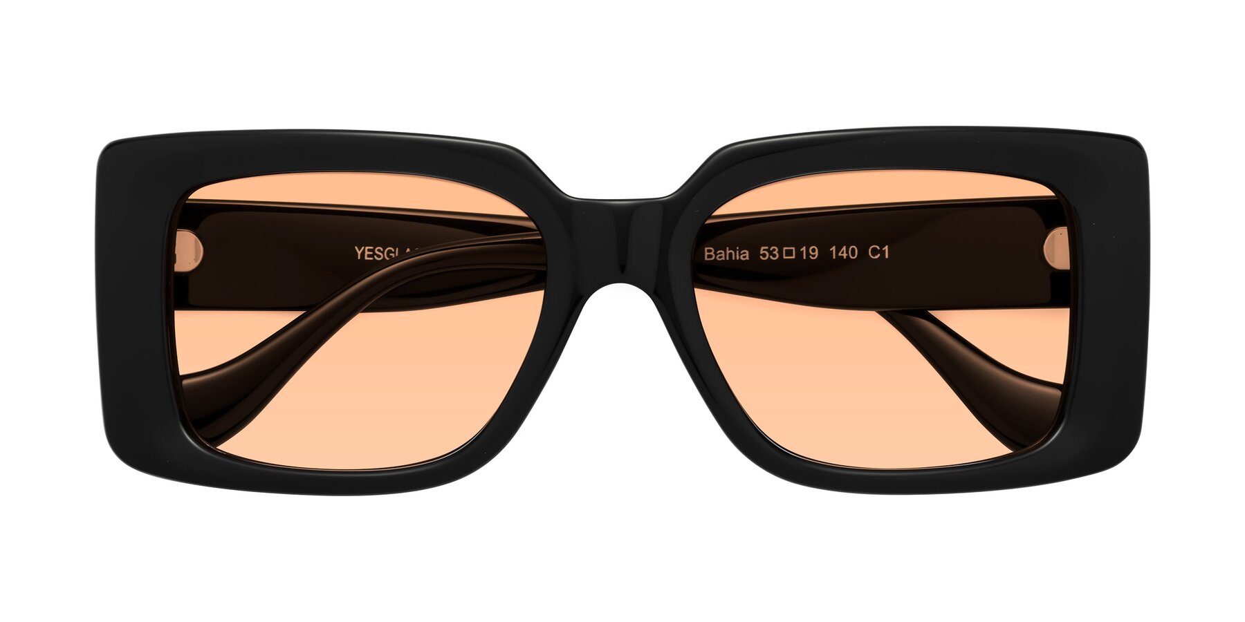 Folded Front of Bahia in Black with Light Orange Tinted Lenses