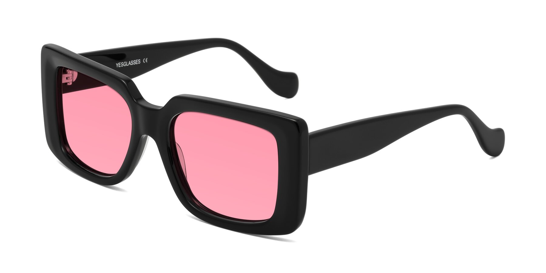 Angle of Bahia in Black with Pink Tinted Lenses