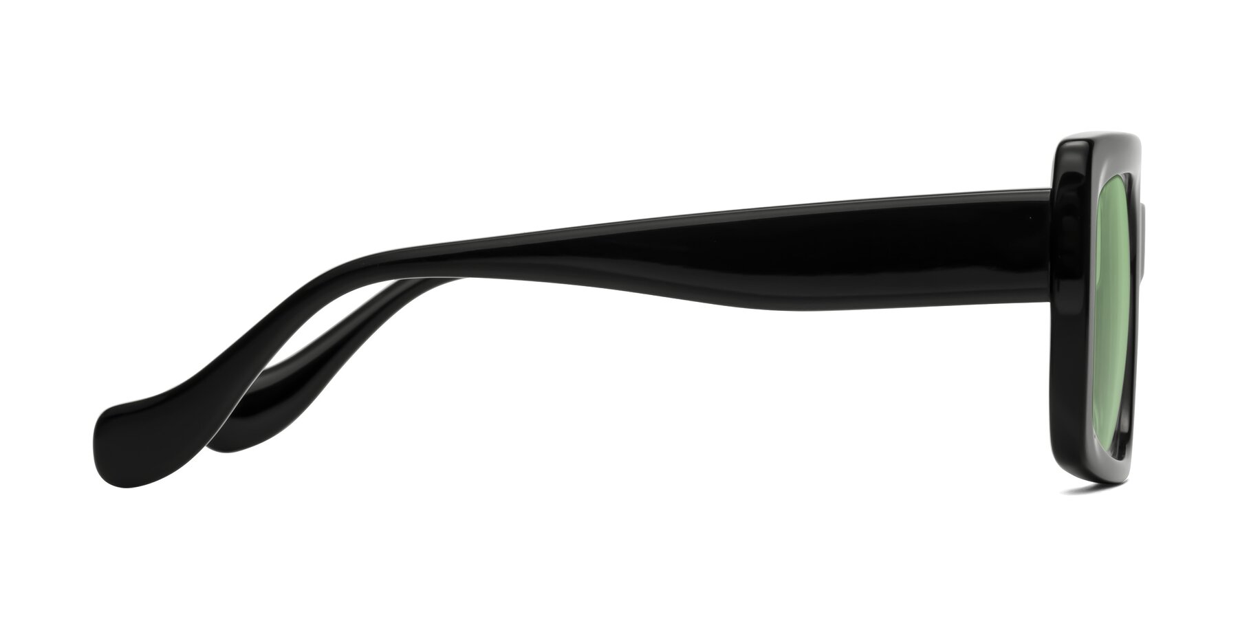 Side of Bahia in Black with Medium Green Tinted Lenses