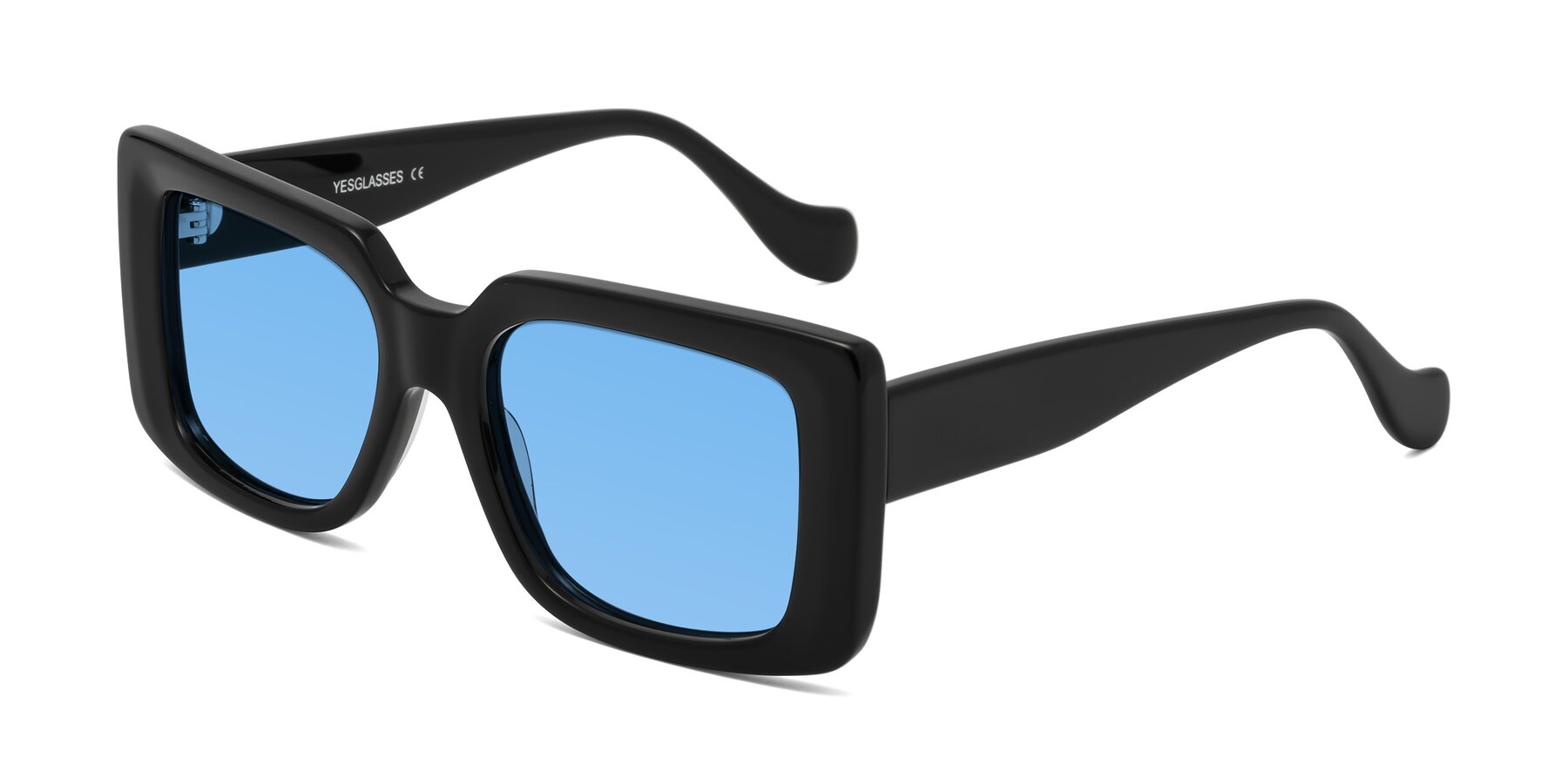 Angle of Bahia in Black with Medium Blue Tinted Lenses