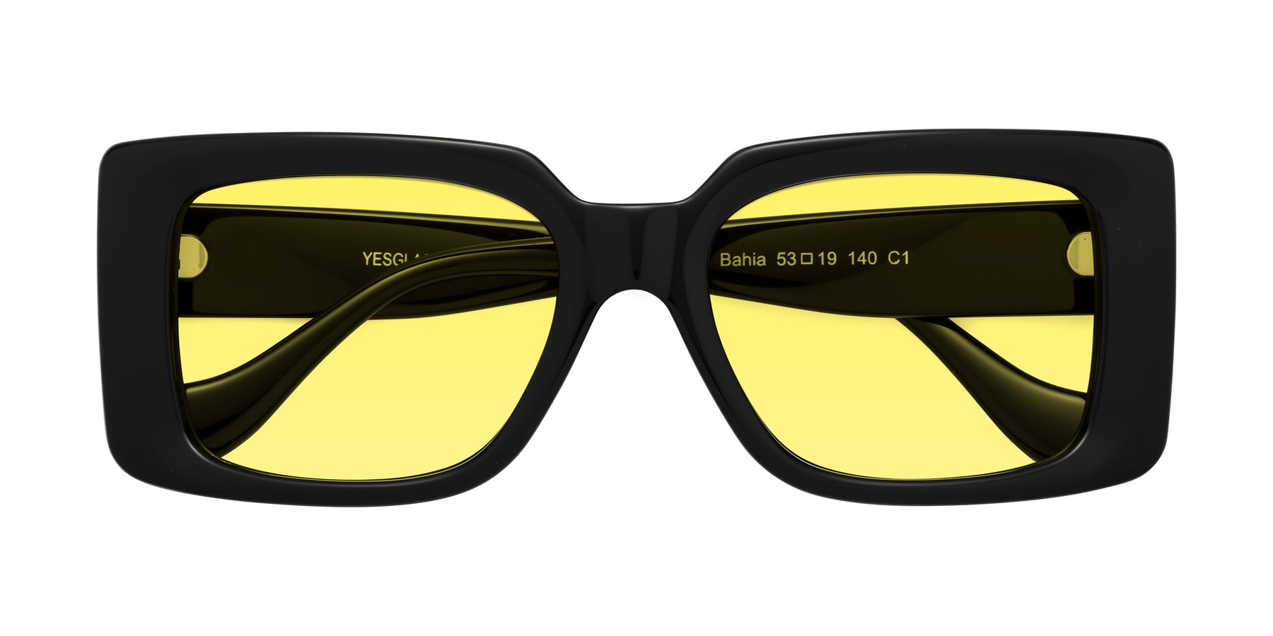 Folded Front of Bahia in Black with Medium Yellow Tinted Lenses