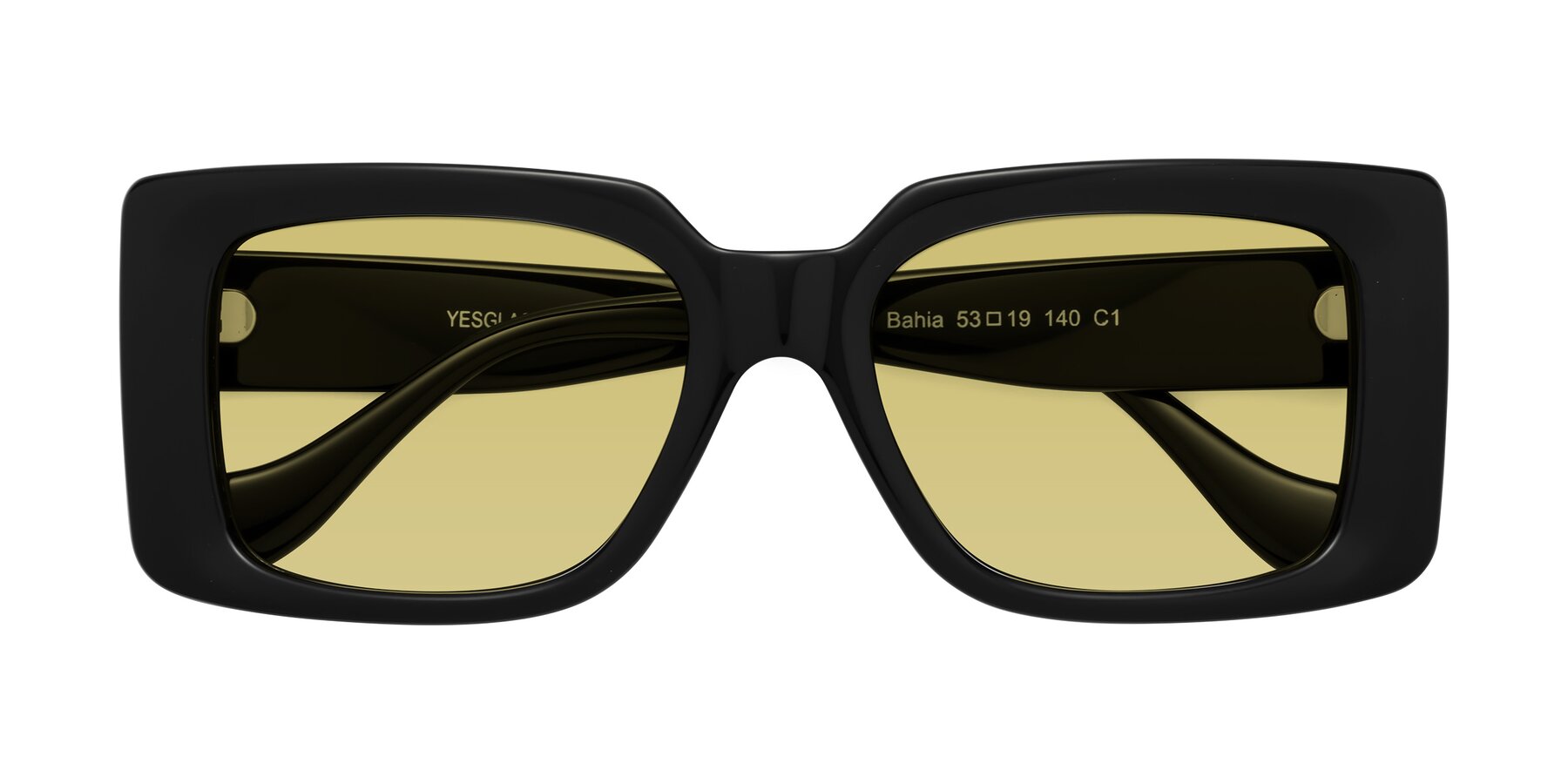 Folded Front of Bahia in Black with Medium Champagne Tinted Lenses