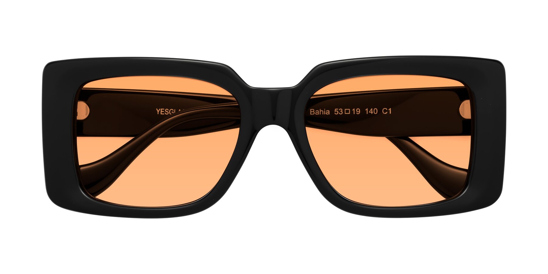 Folded Front of Bahia in Black with Medium Orange Tinted Lenses