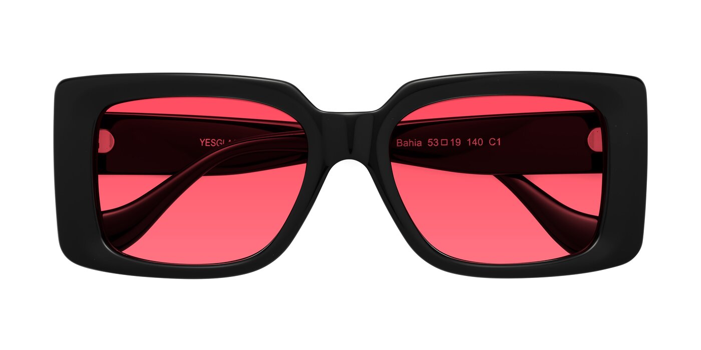 Black Thick Oversized Square Tinted Sunglasses with Red Sunwear Lenses ...