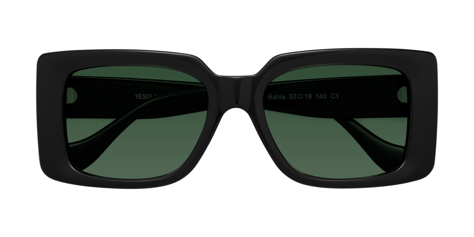 Folded Front of Bahia in Black with Green Tinted Lenses