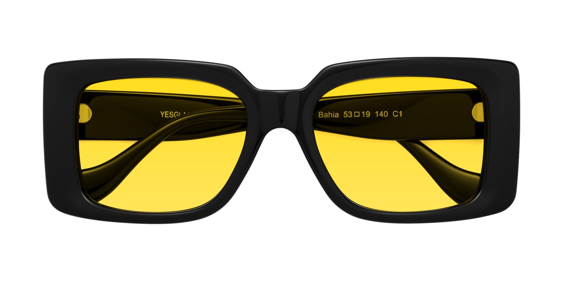 Folded Front of Bahia in Black with Yellow Tinted Lenses