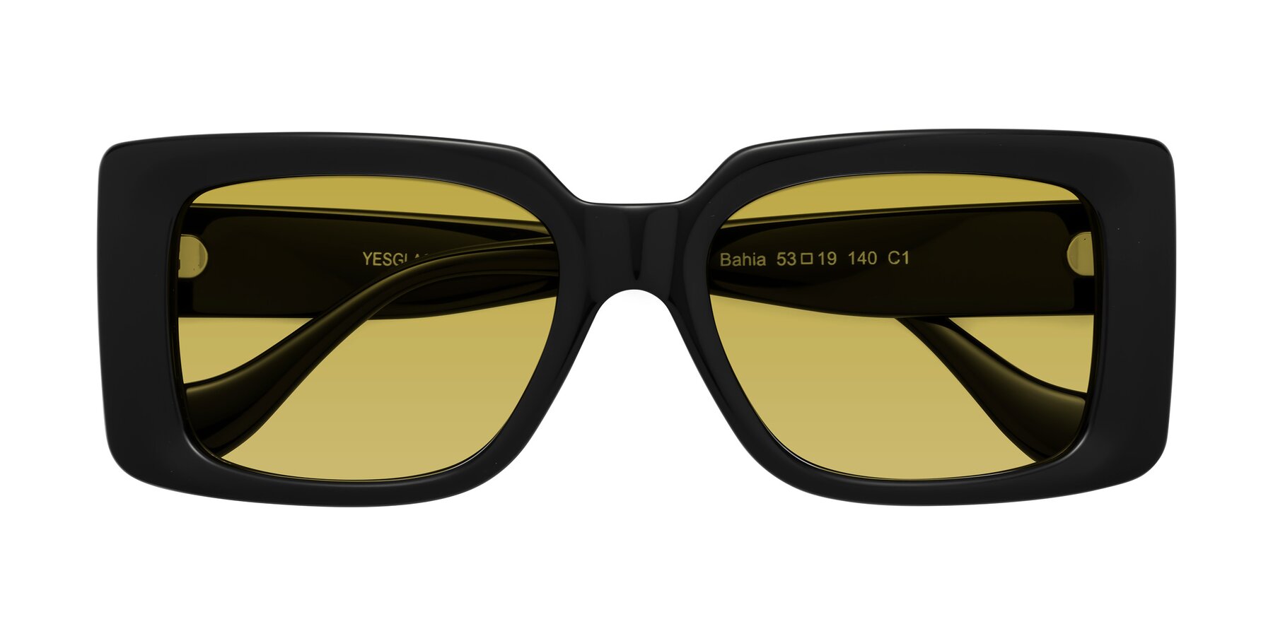 Folded Front of Bahia in Black with Champagne Tinted Lenses