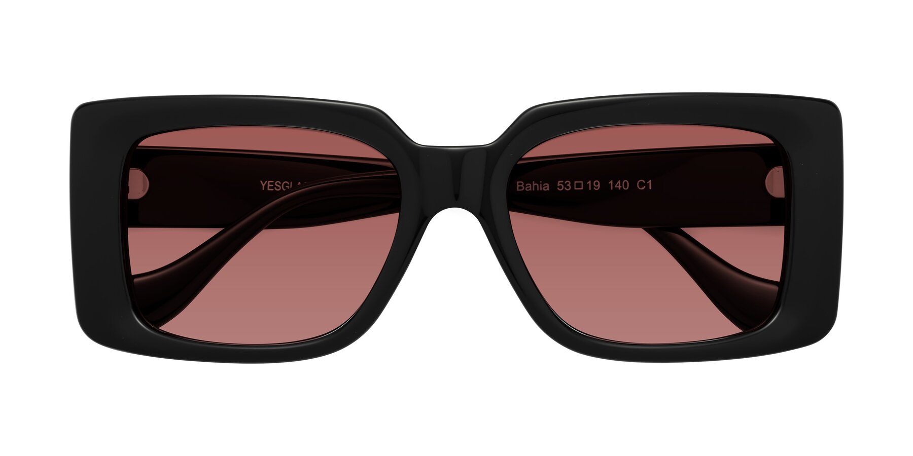 Folded Front of Bahia in Black with Garnet Tinted Lenses