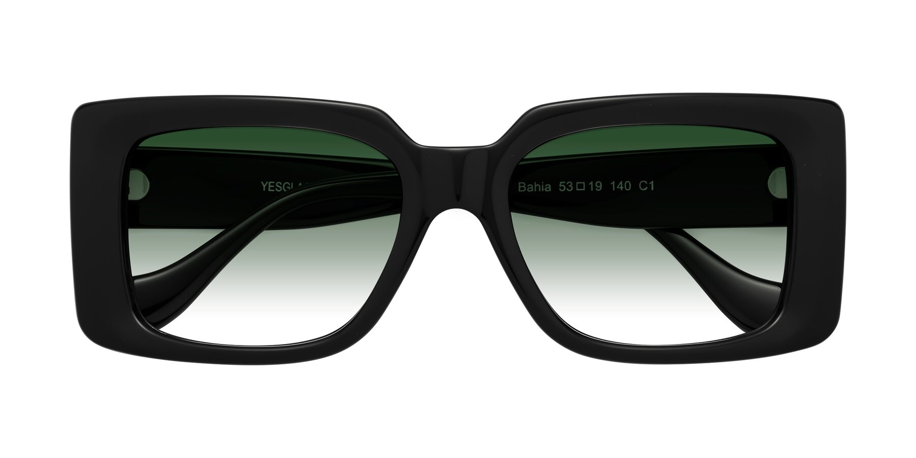 Folded Front of Bahia in Black with Green Gradient Lenses