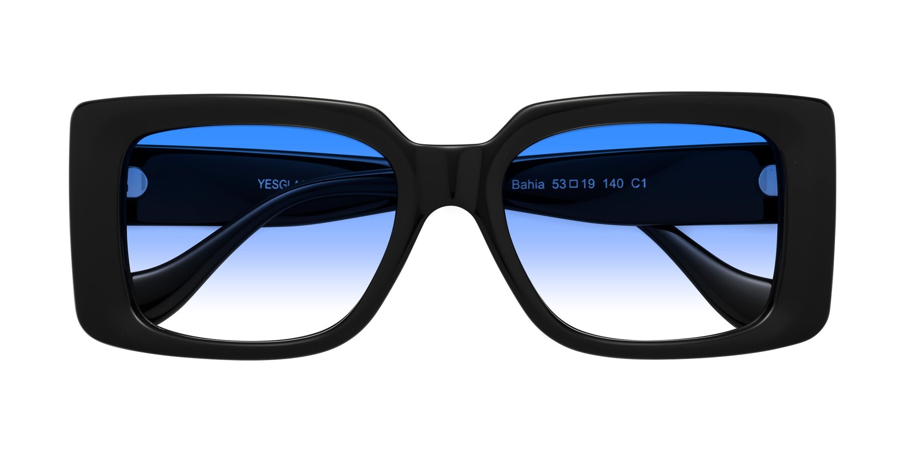 Folded Front of Bahia in Black with Blue Gradient Lenses