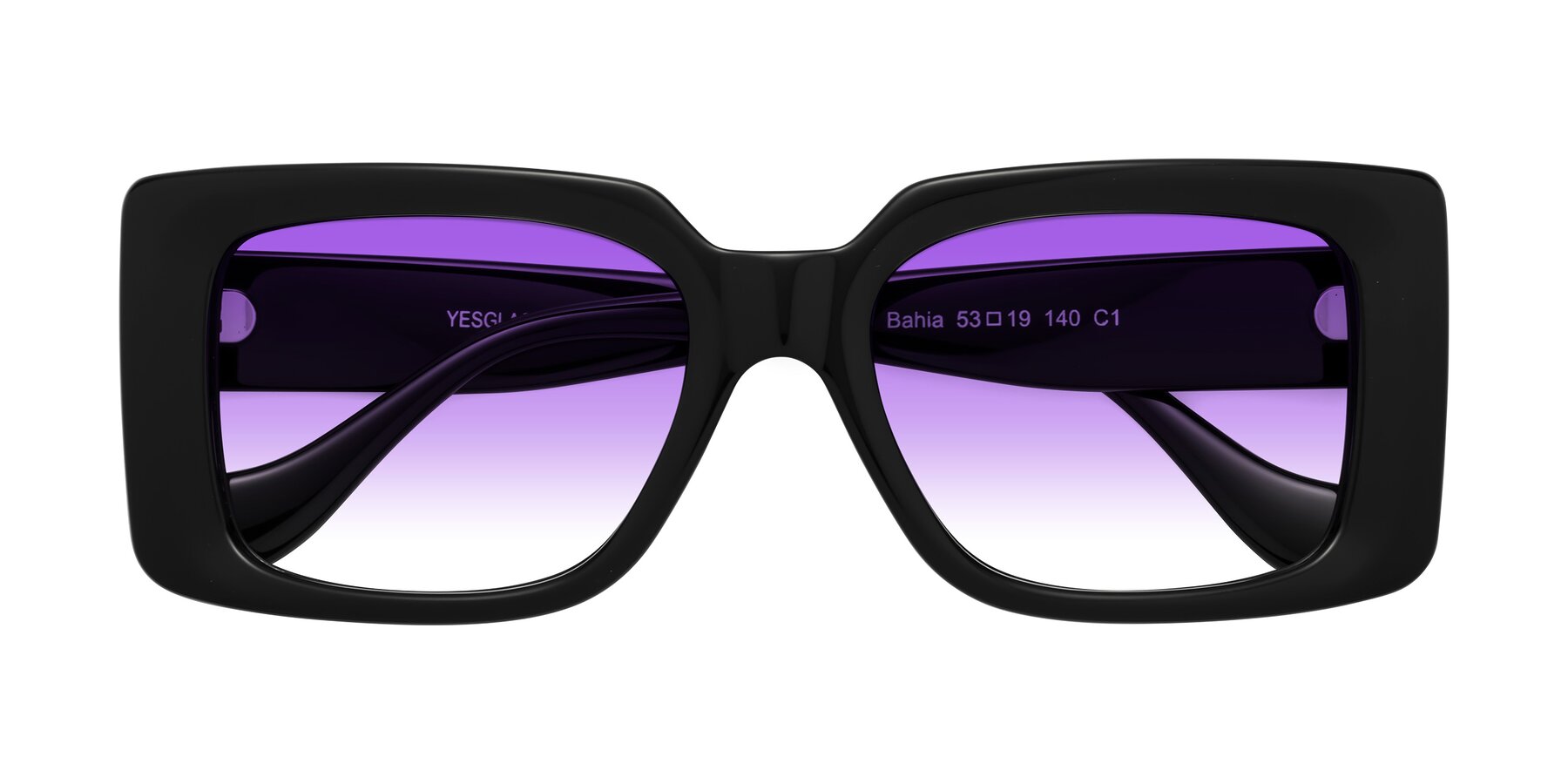 Folded Front of Bahia in Black with Purple Gradient Lenses