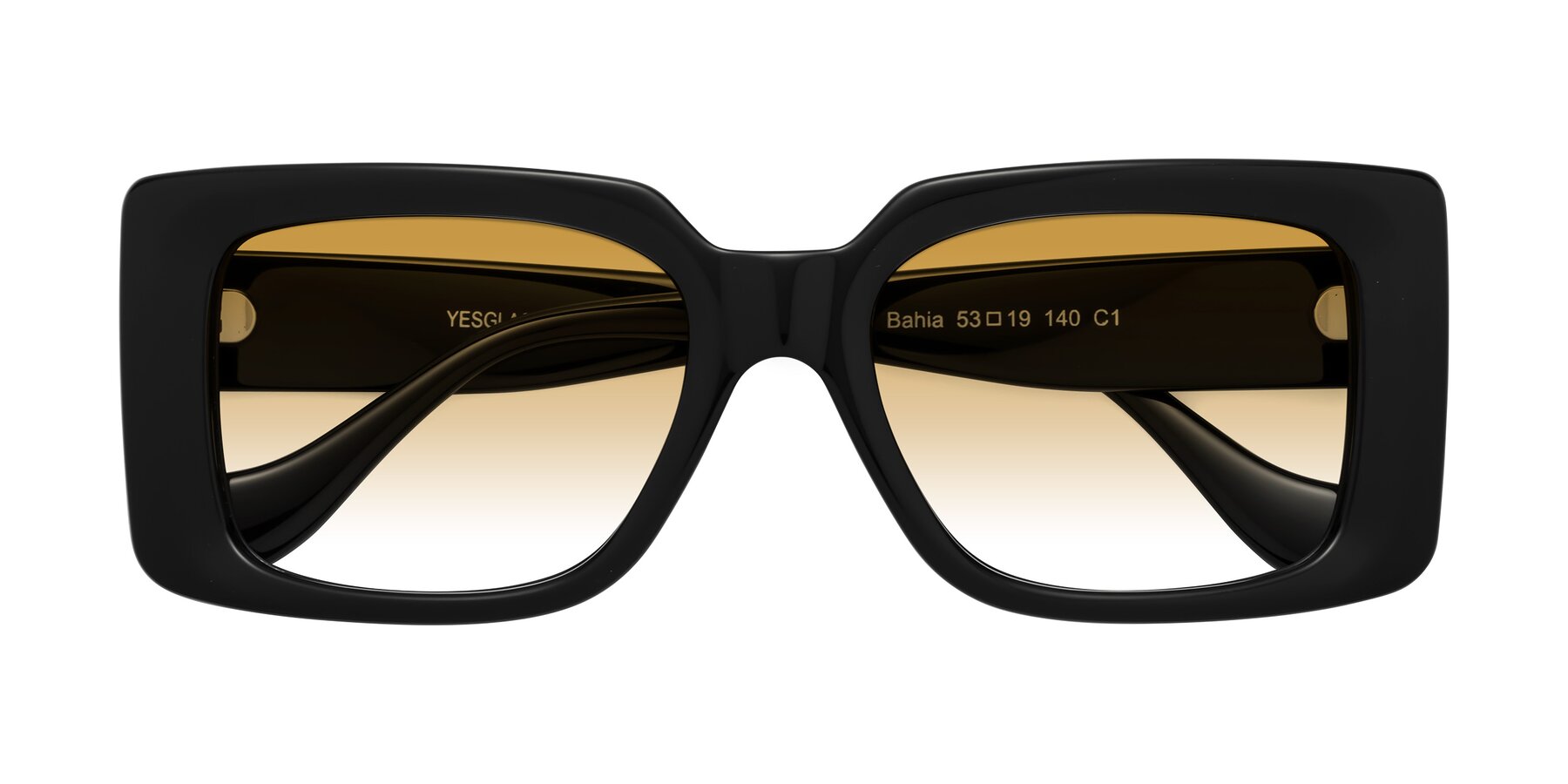 Folded Front of Bahia in Black with Champagne Gradient Lenses