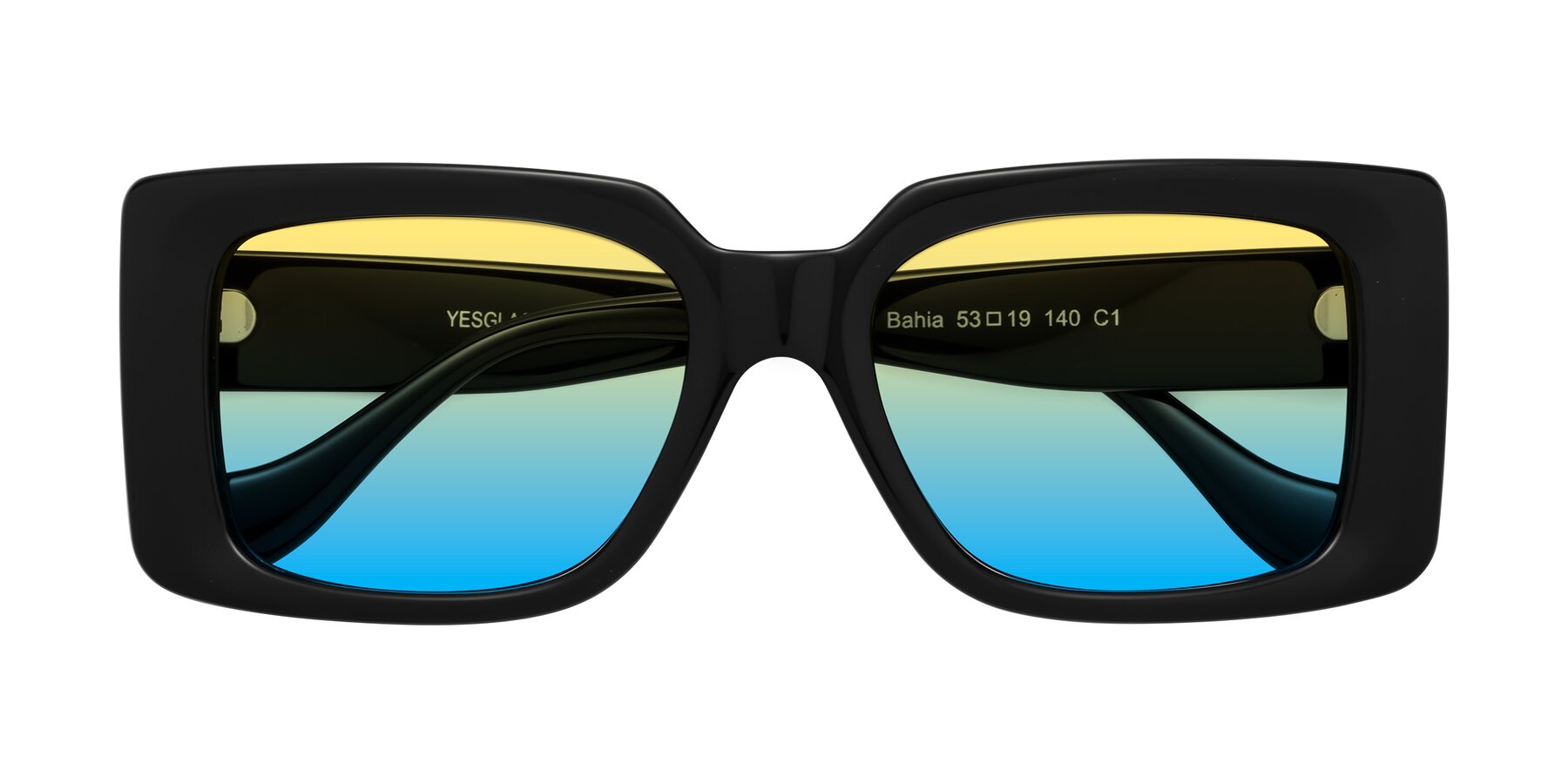 Folded Front of Bahia in Black with Yellow / Blue Gradient Lenses