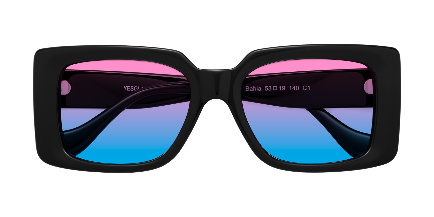 Folded Front of Bahia in Black with Pink / Blue Gradient Lenses