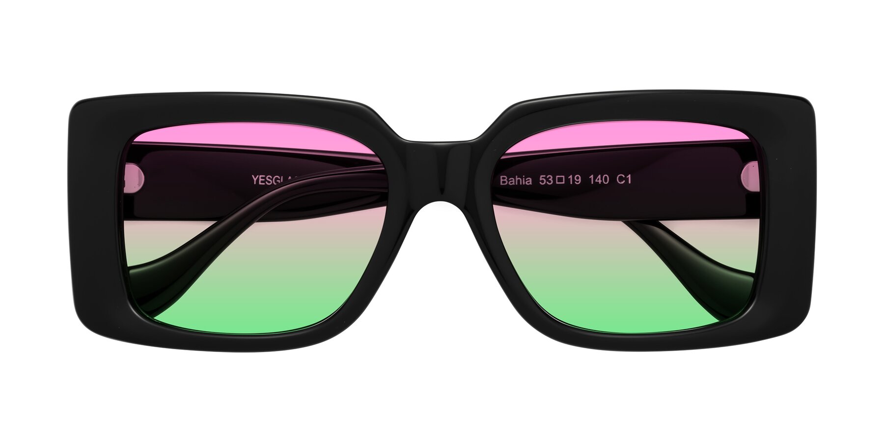 Folded Front of Bahia in Black with Pink / Green Gradient Lenses