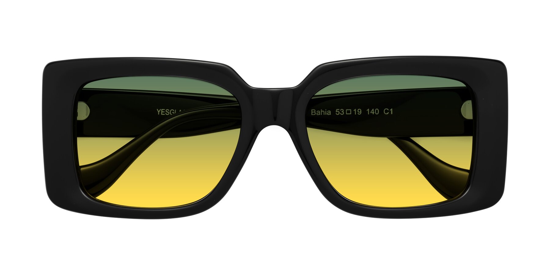 Folded Front of Bahia in Black with Green / Yellow Gradient Lenses