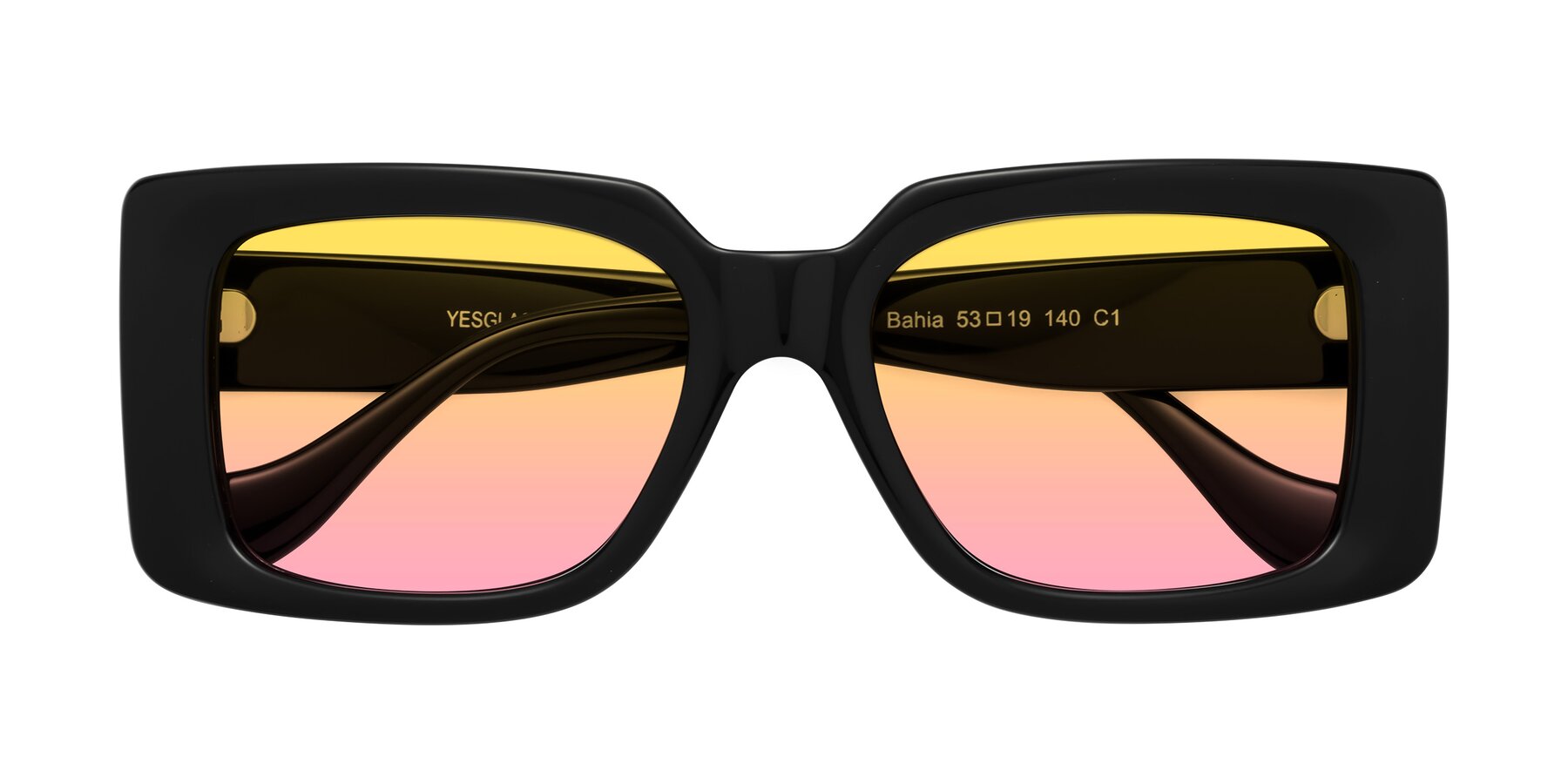 Folded Front of Bahia in Black with Yellow / Pink Gradient Lenses