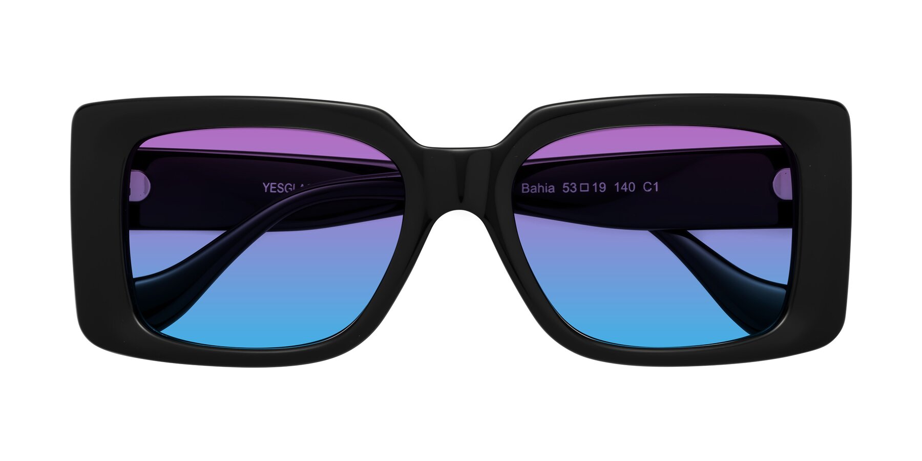 Folded Front of Bahia in Black with Purple / Blue Gradient Lenses