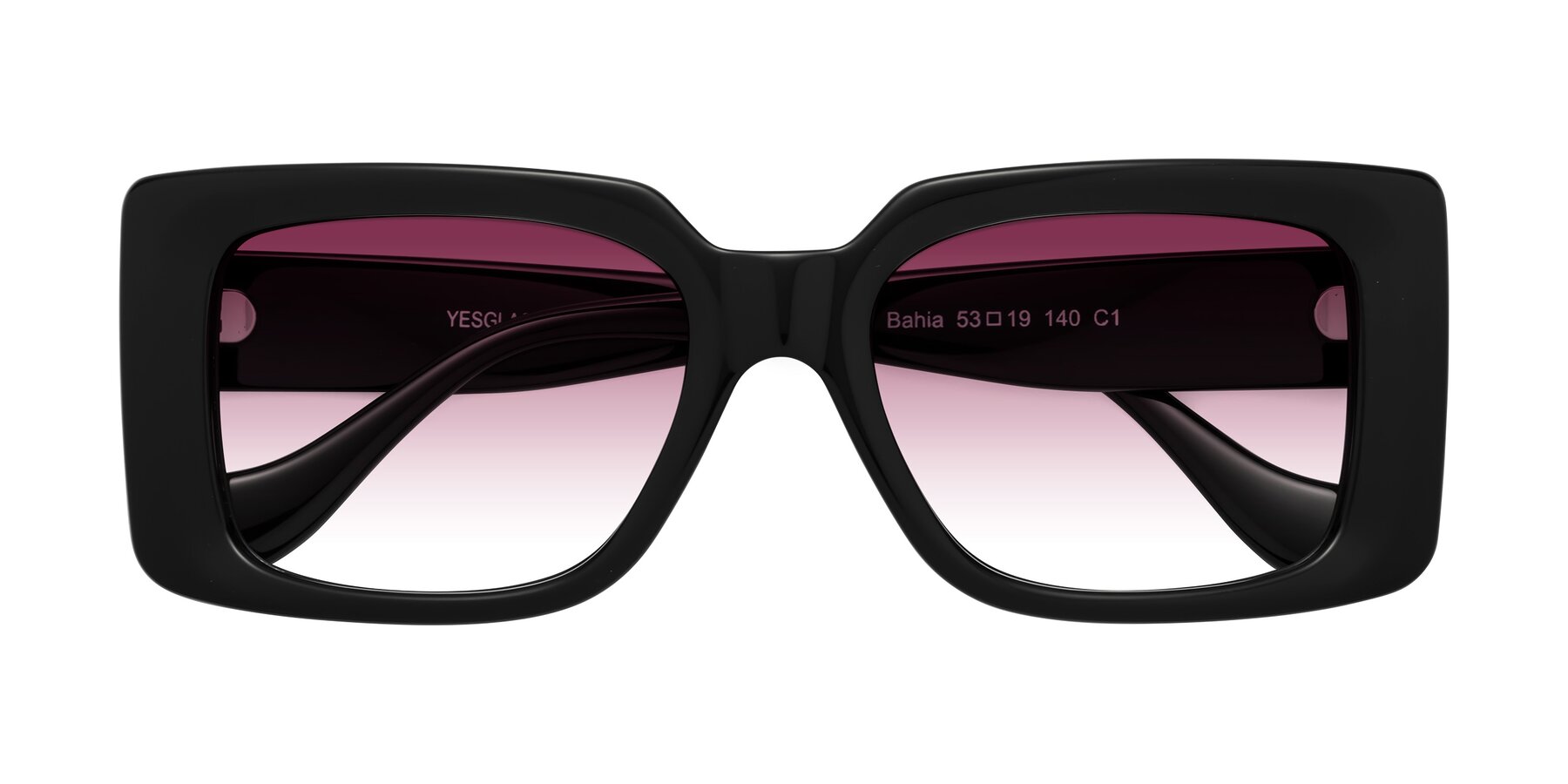 Folded Front of Bahia in Black with Wine Gradient Lenses