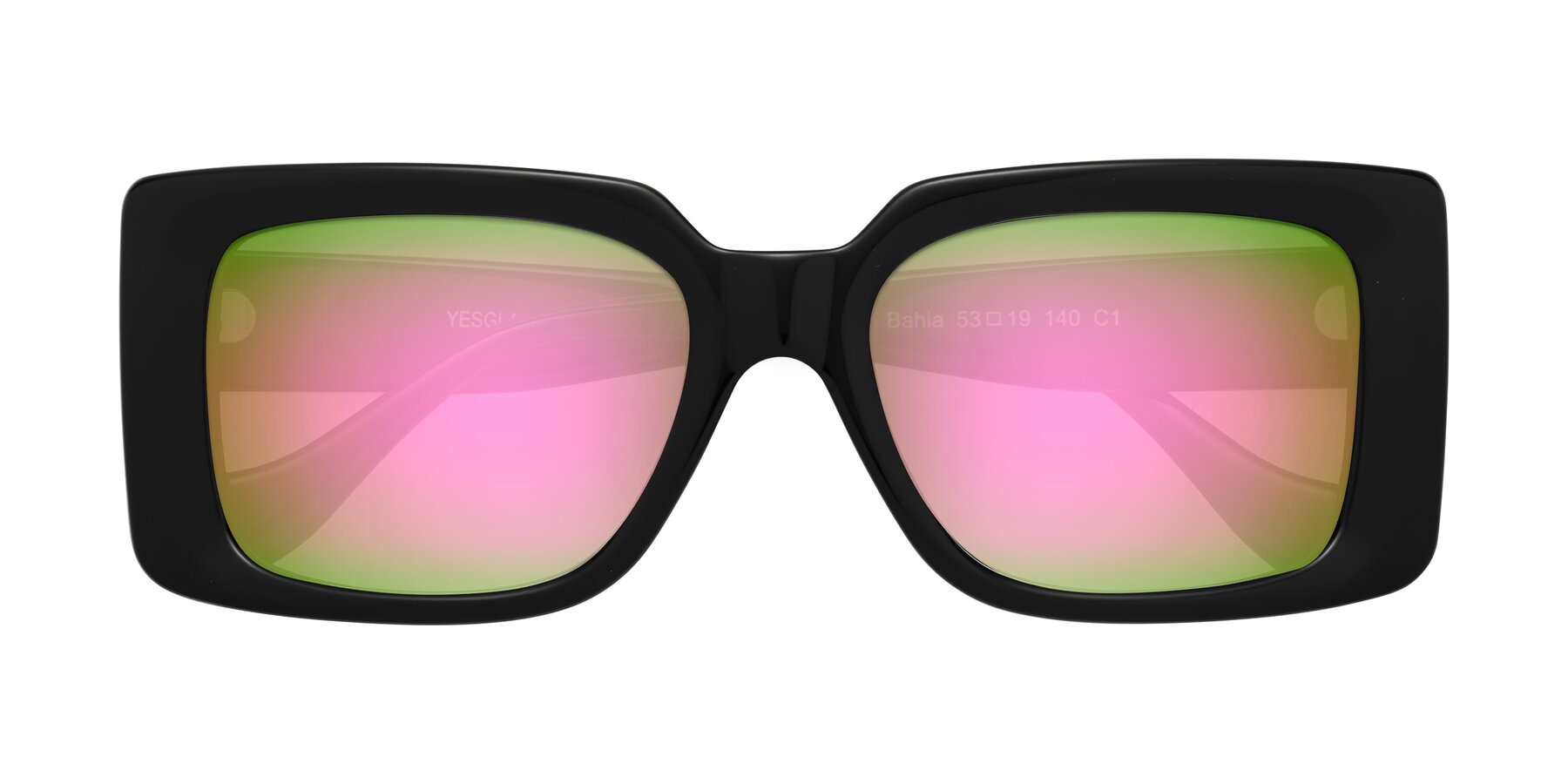 Folded Front of Bahia in Black with Pink Mirrored Lenses
