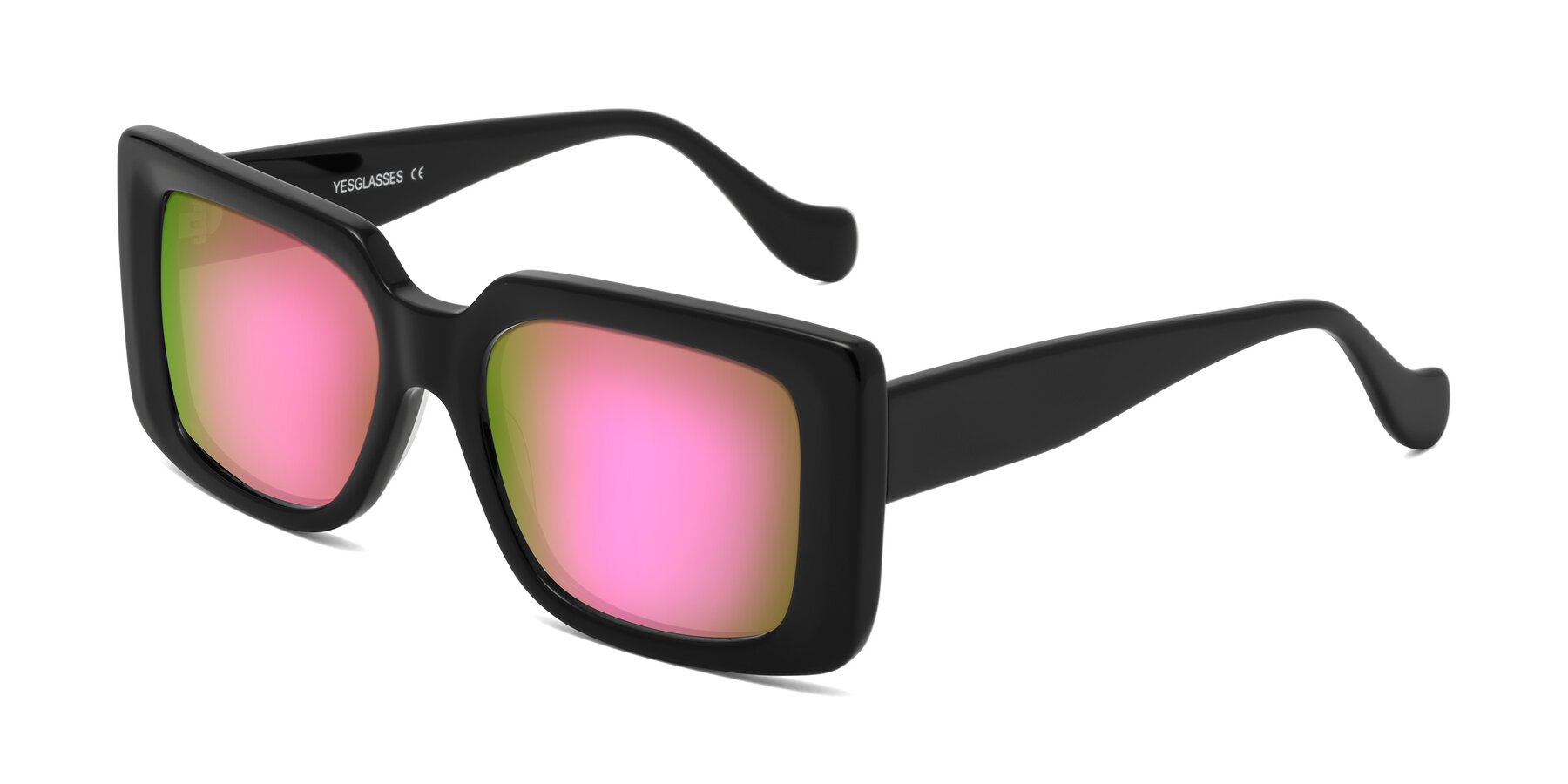 Angle of Bahia in Black with Pink Mirrored Lenses