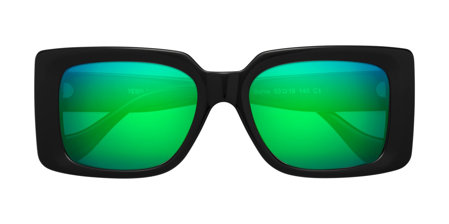 Folded Front of Bahia in Black with Green Mirrored Lenses