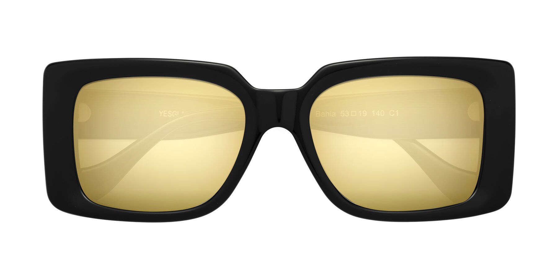 Folded Front of Bahia in Black with Gold Mirrored Lenses