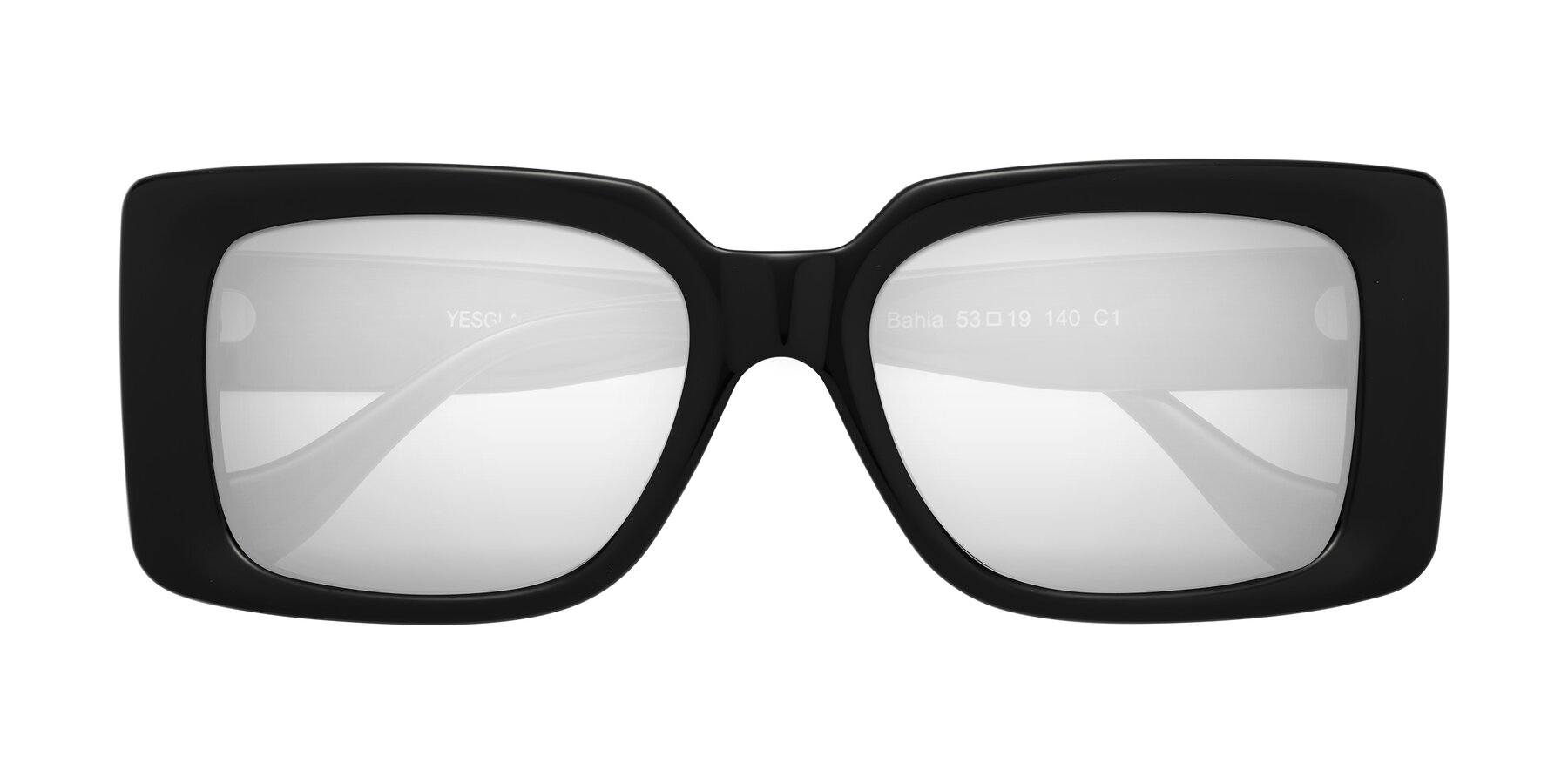Folded Front of Bahia in Black with Silver Mirrored Lenses