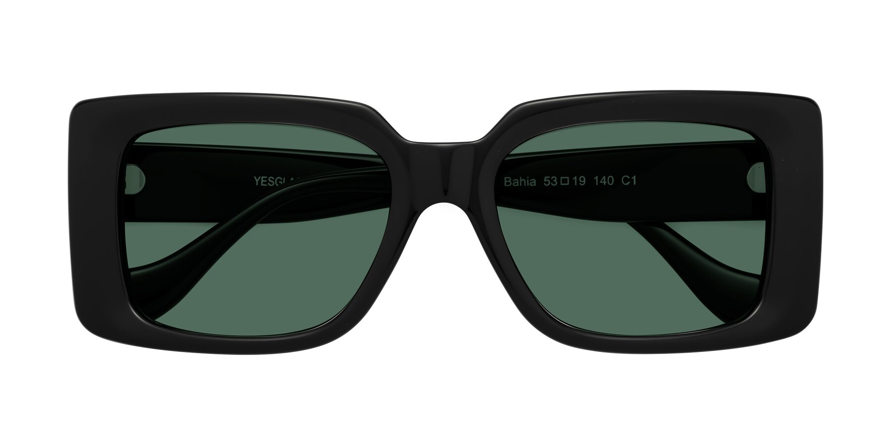 Folded Front of Bahia in Black with Green Polarized Lenses