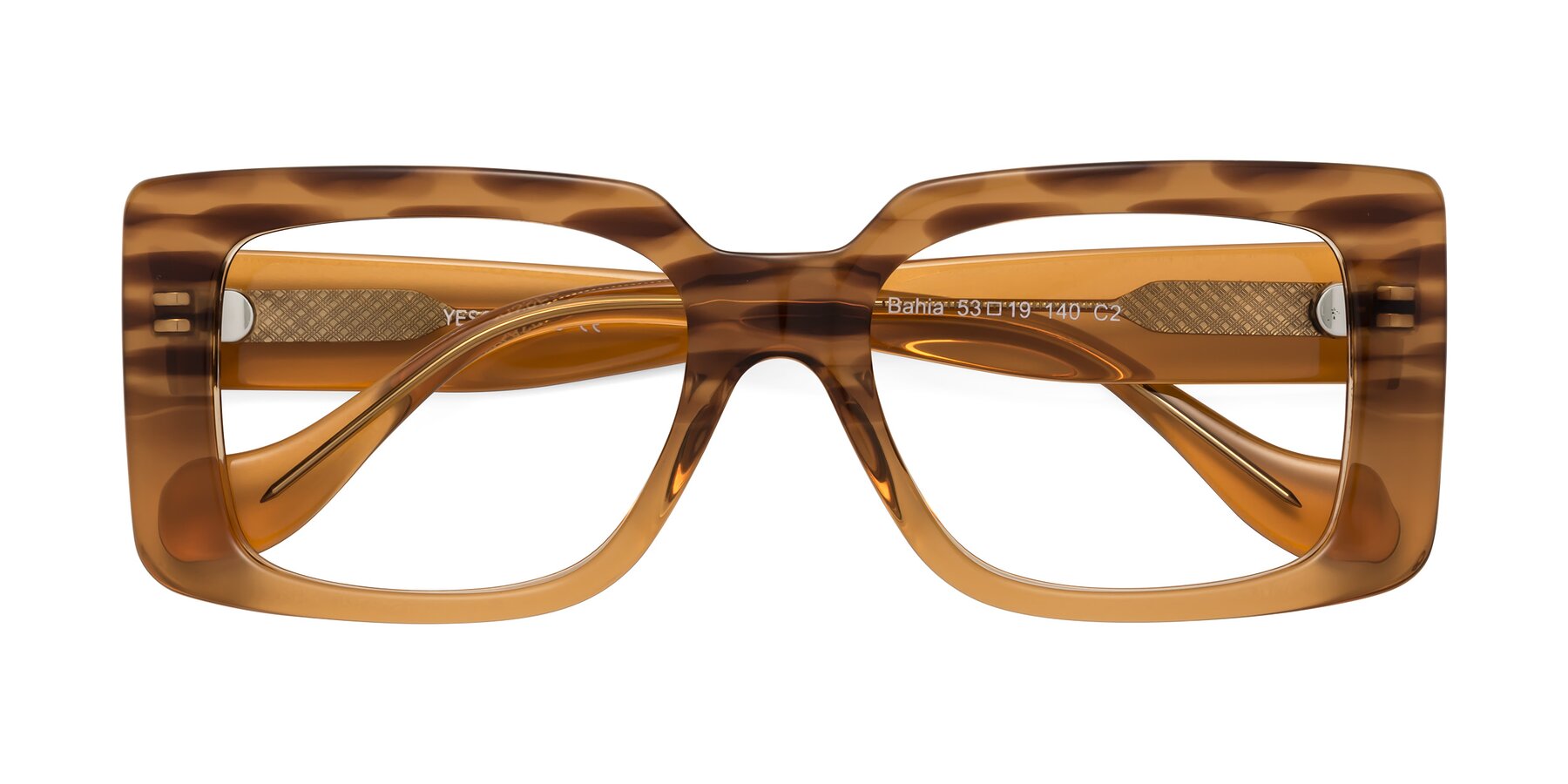 Folded Front of Bahia in Amber Striped with Clear Eyeglass Lenses