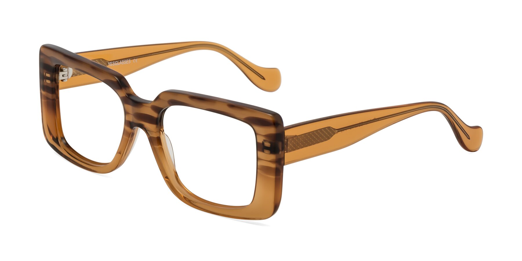 Angle of Bahia in Amber Striped with Clear Eyeglass Lenses