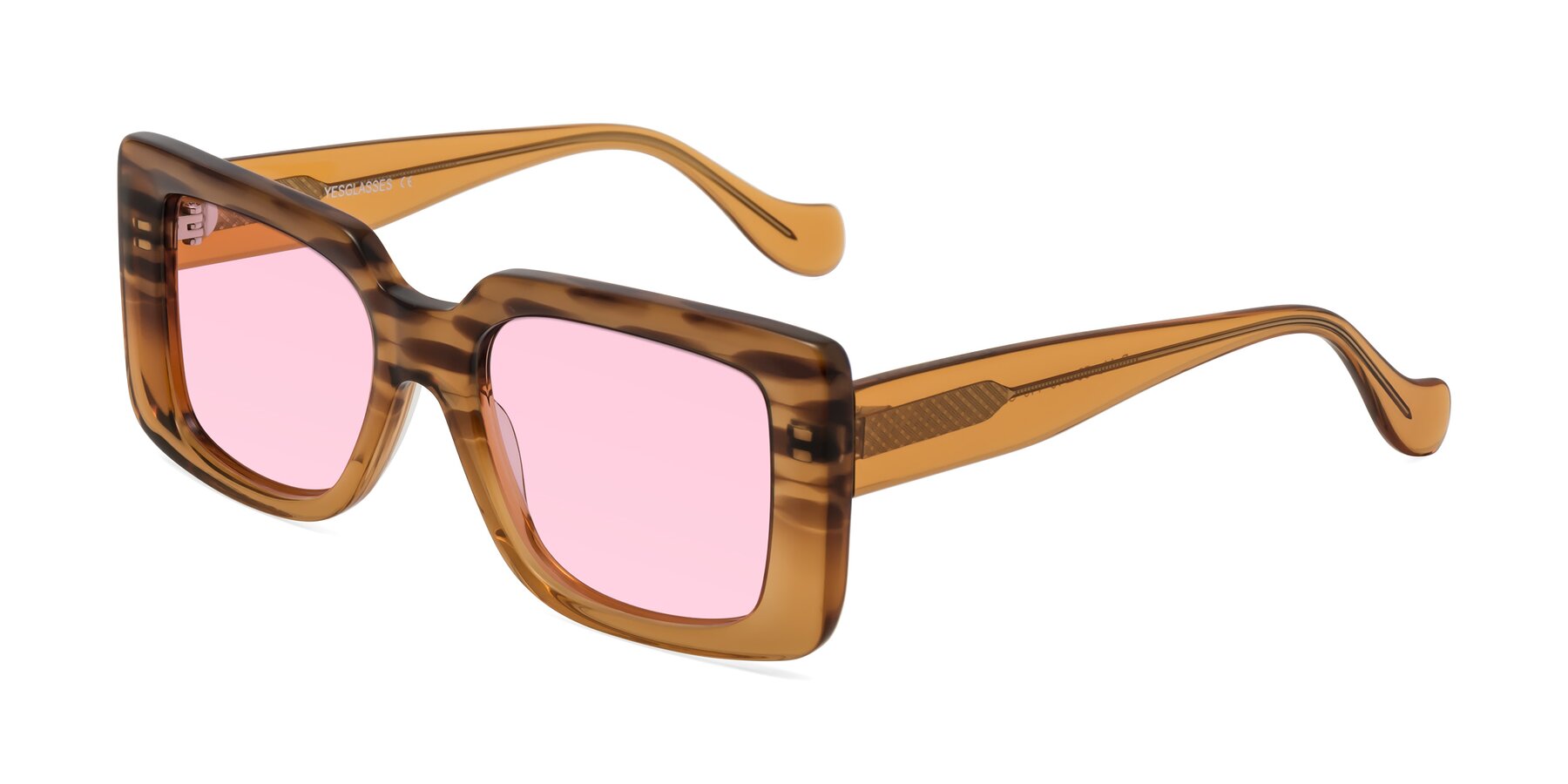 Angle of Bahia in Amber Striped with Light Pink Tinted Lenses