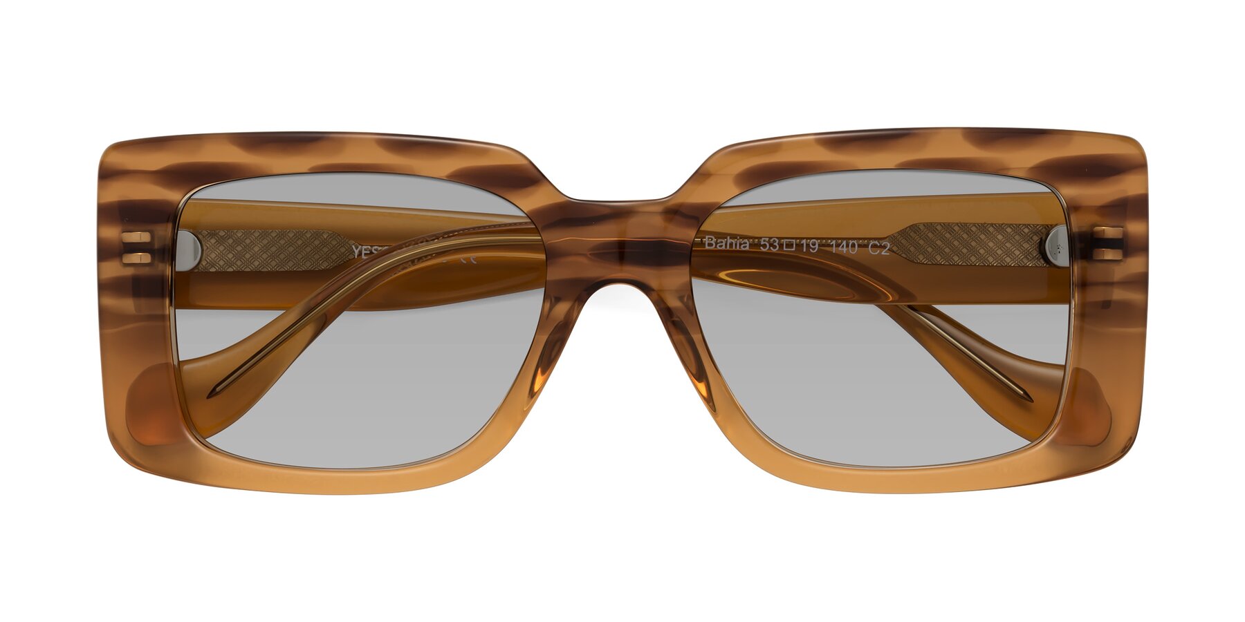 Folded Front of Bahia in Amber Striped with Light Gray Tinted Lenses