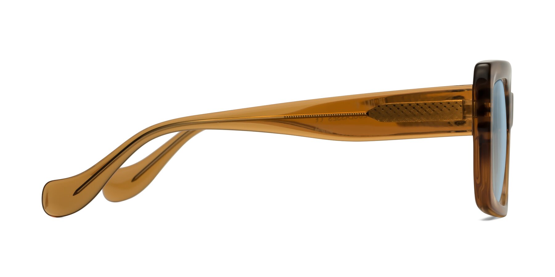 Side of Bahia in Amber Striped with Light Blue Tinted Lenses