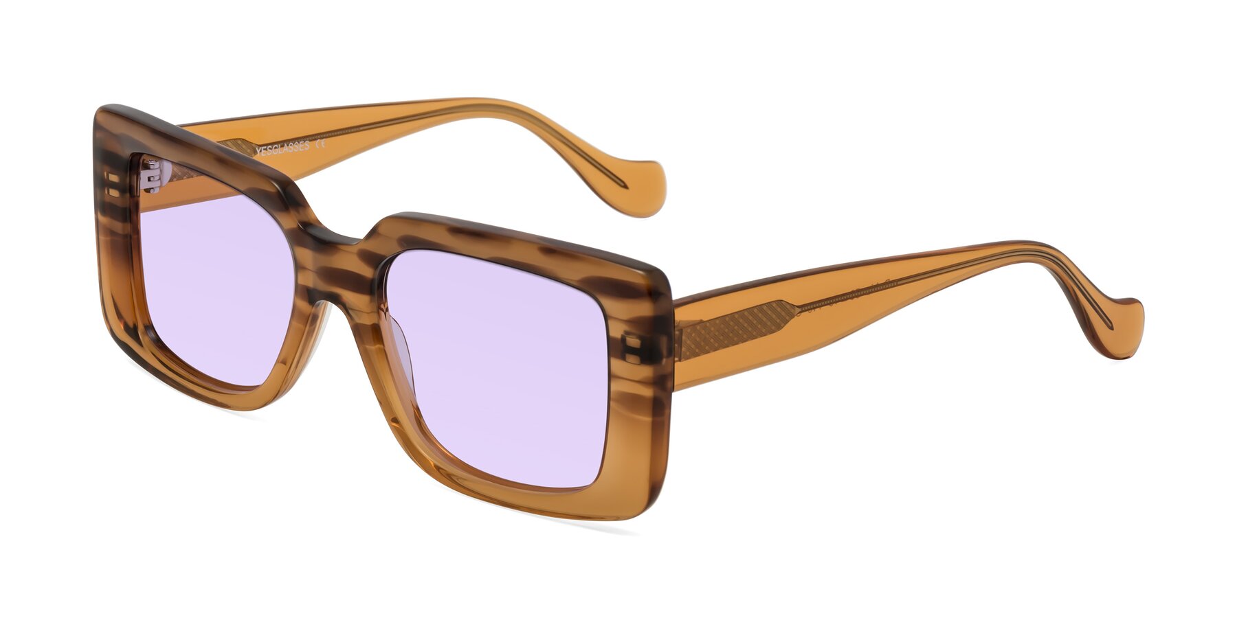 Angle of Bahia in Amber Striped with Light Purple Tinted Lenses