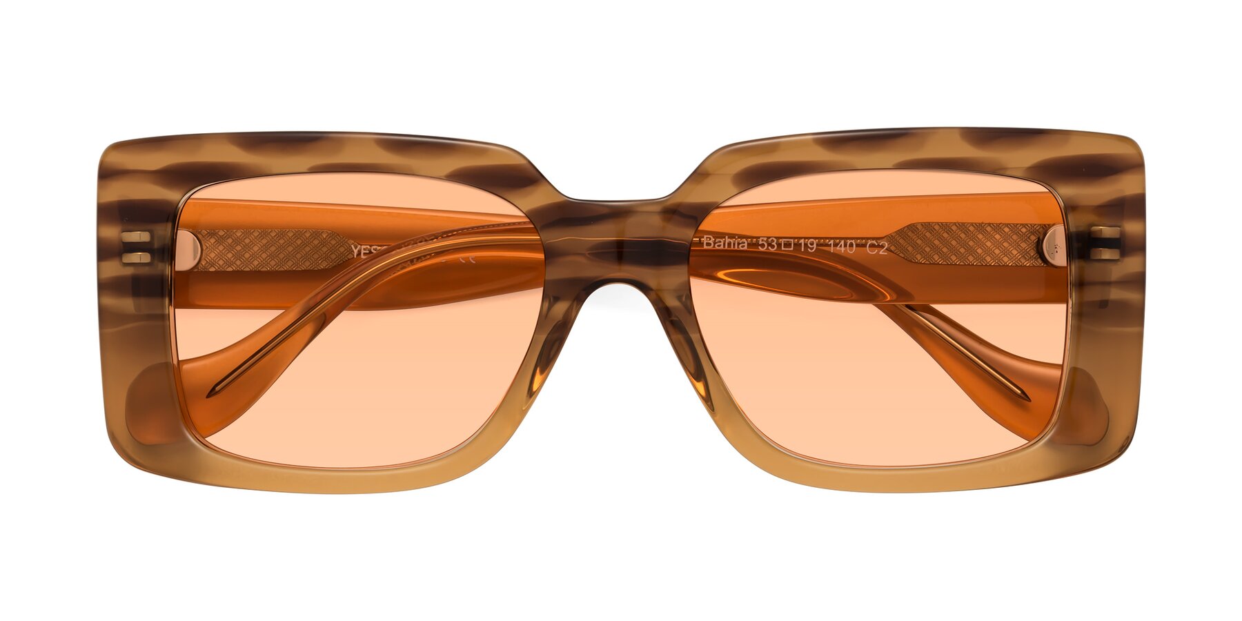 Folded Front of Bahia in Amber Striped with Light Orange Tinted Lenses
