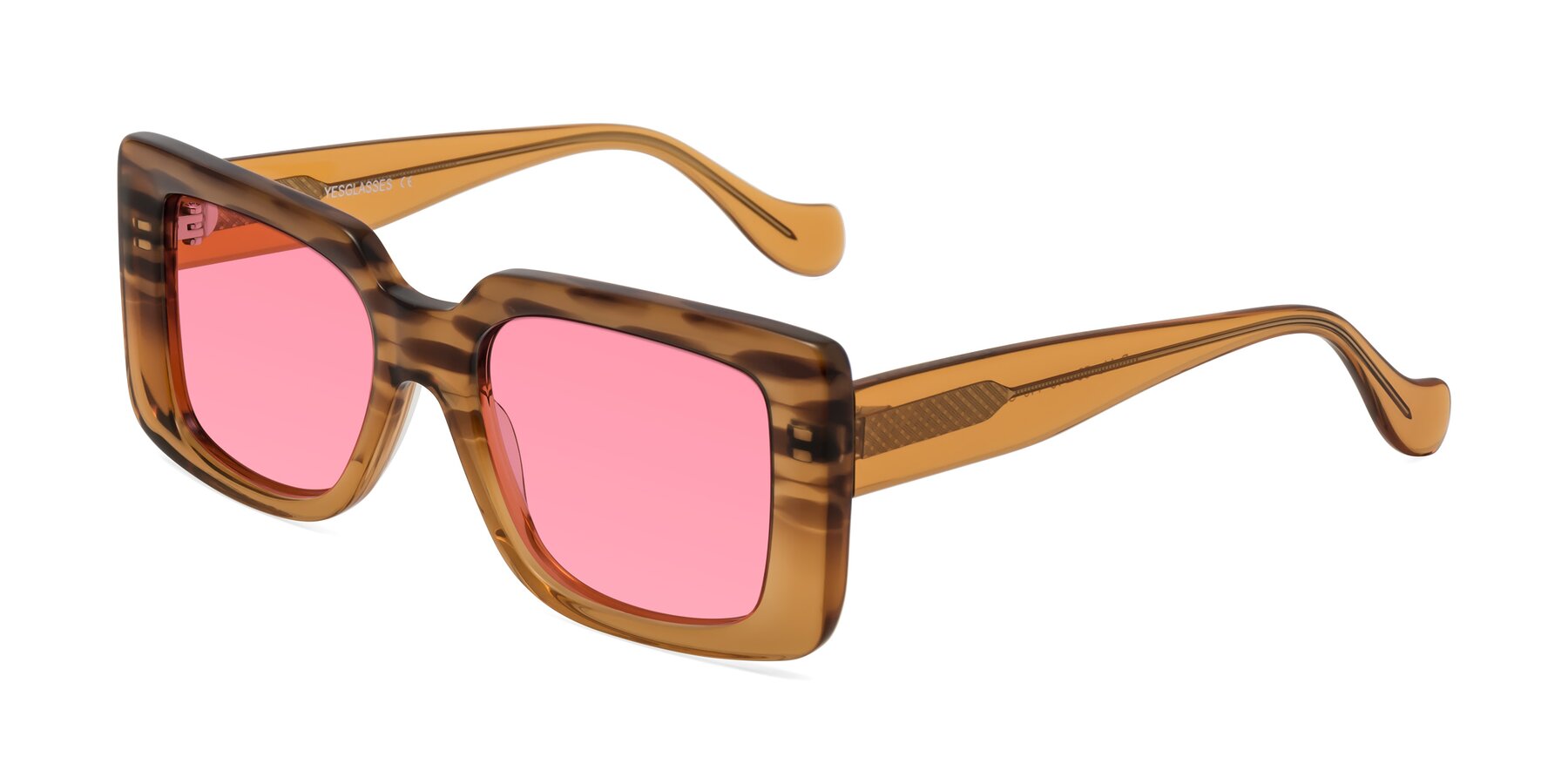 Angle of Bahia in Amber Striped with Pink Tinted Lenses