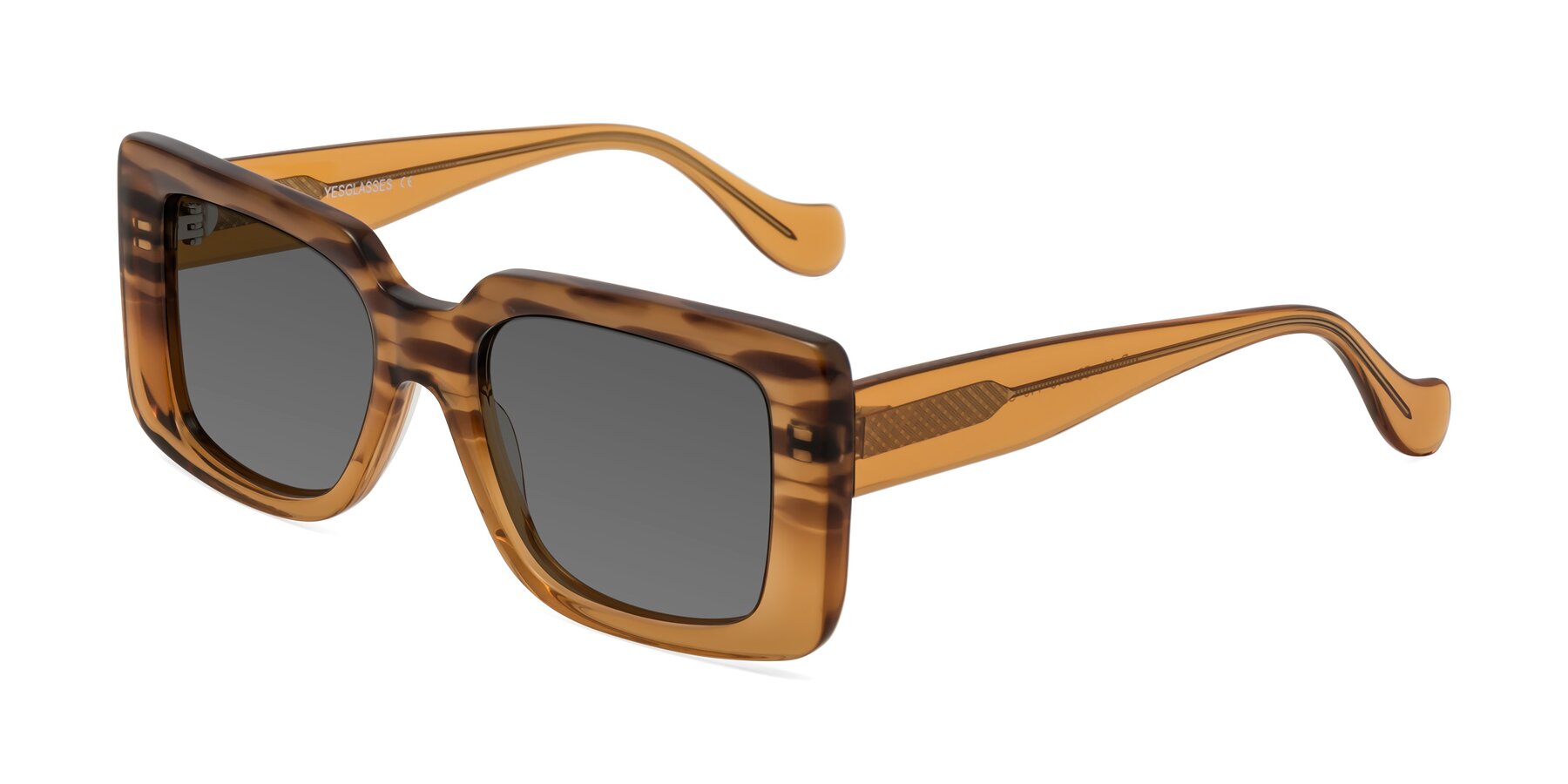 Angle of Bahia in Amber Striped with Medium Gray Tinted Lenses