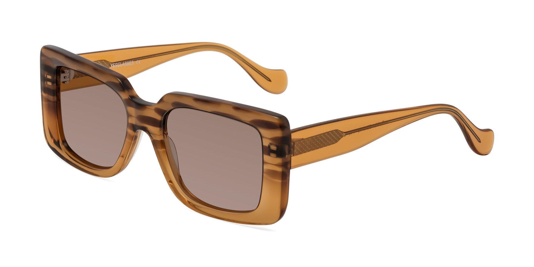 Angle of Bahia in Amber Striped with Medium Brown Tinted Lenses