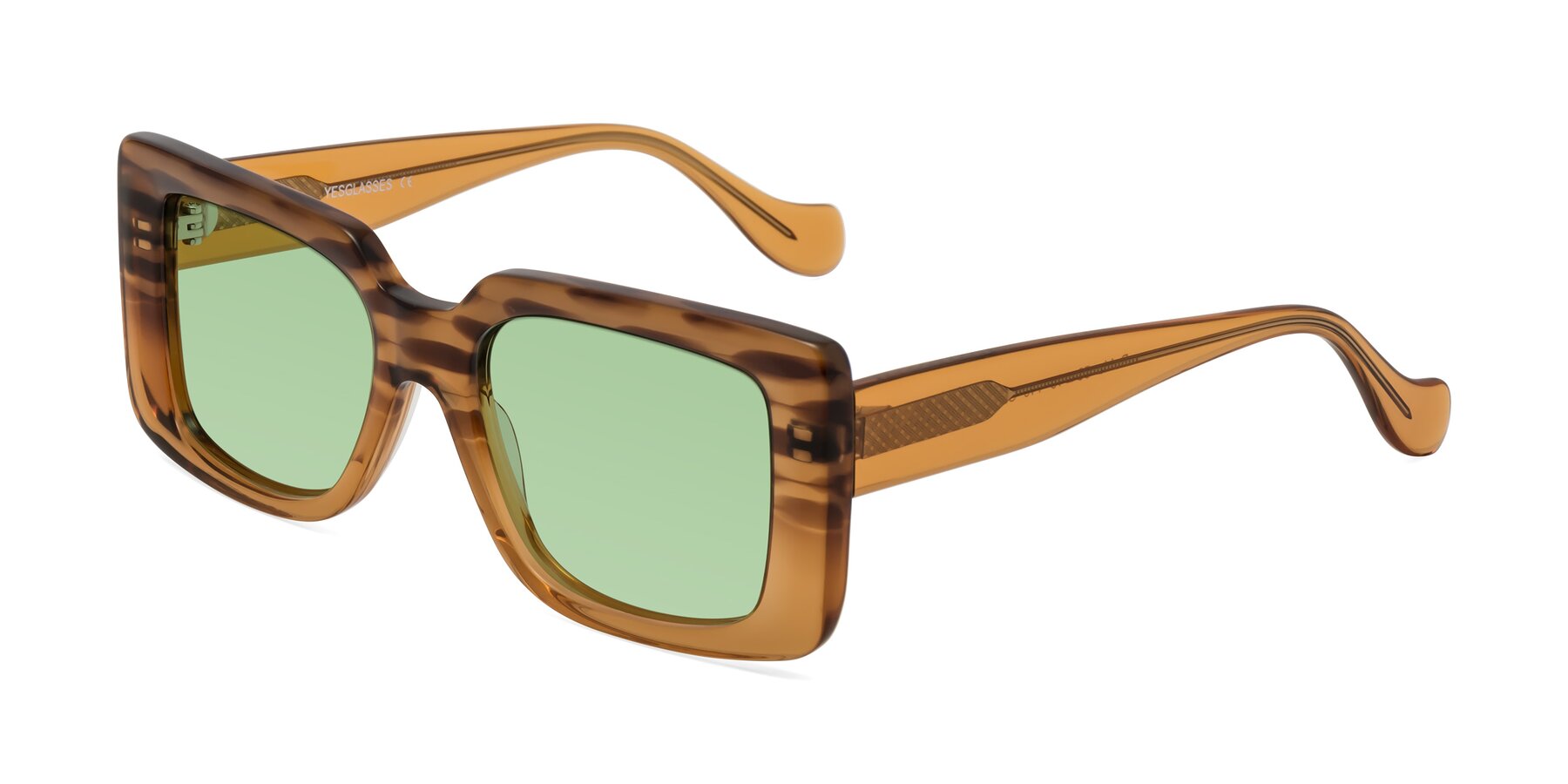 Angle of Bahia in Amber Striped with Medium Green Tinted Lenses