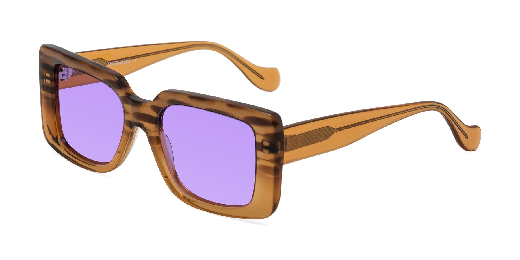 Angle of Bahia in Amber Striped with Medium Purple Tinted Lenses