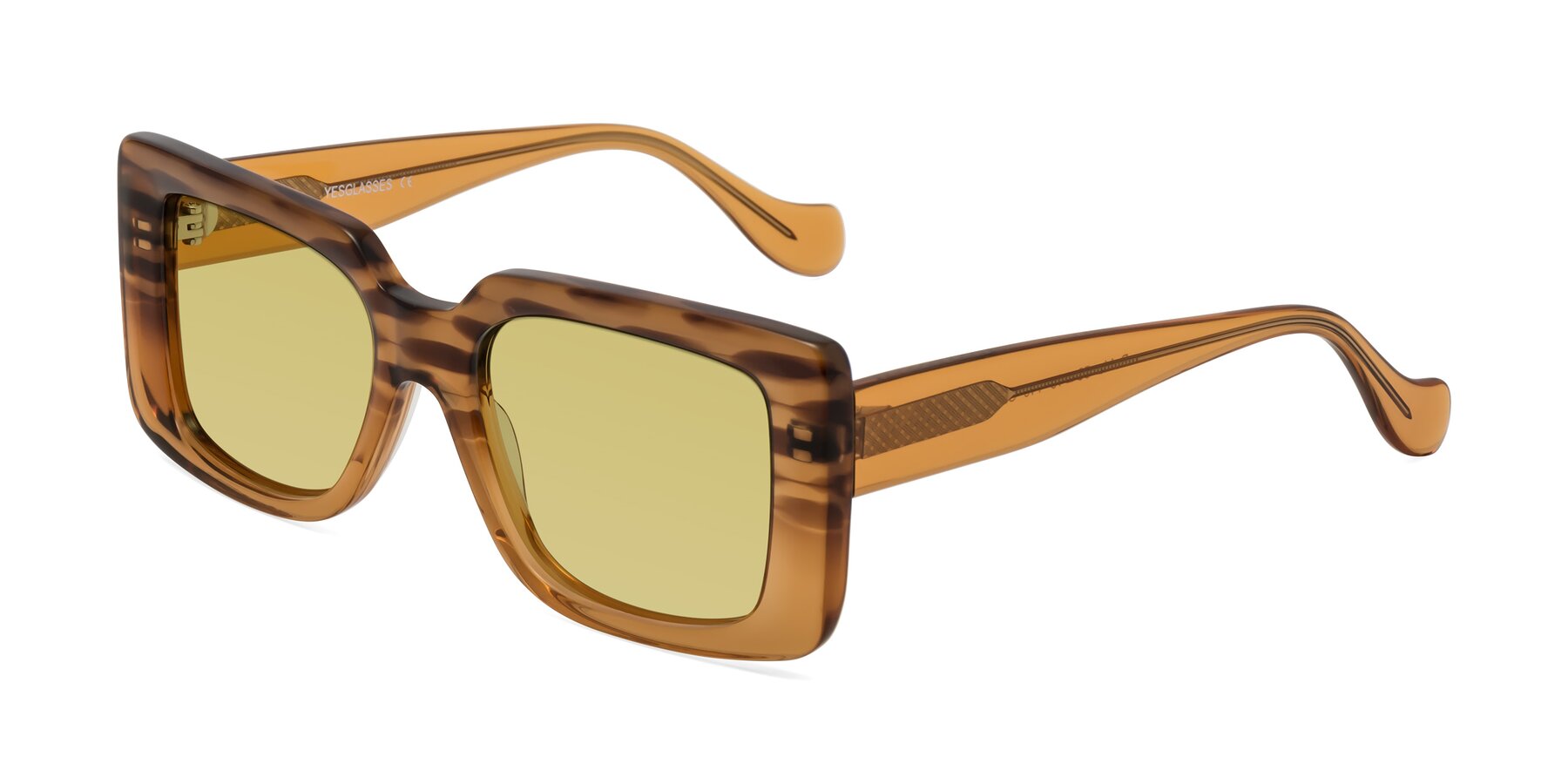 Angle of Bahia in Amber Striped with Medium Champagne Tinted Lenses