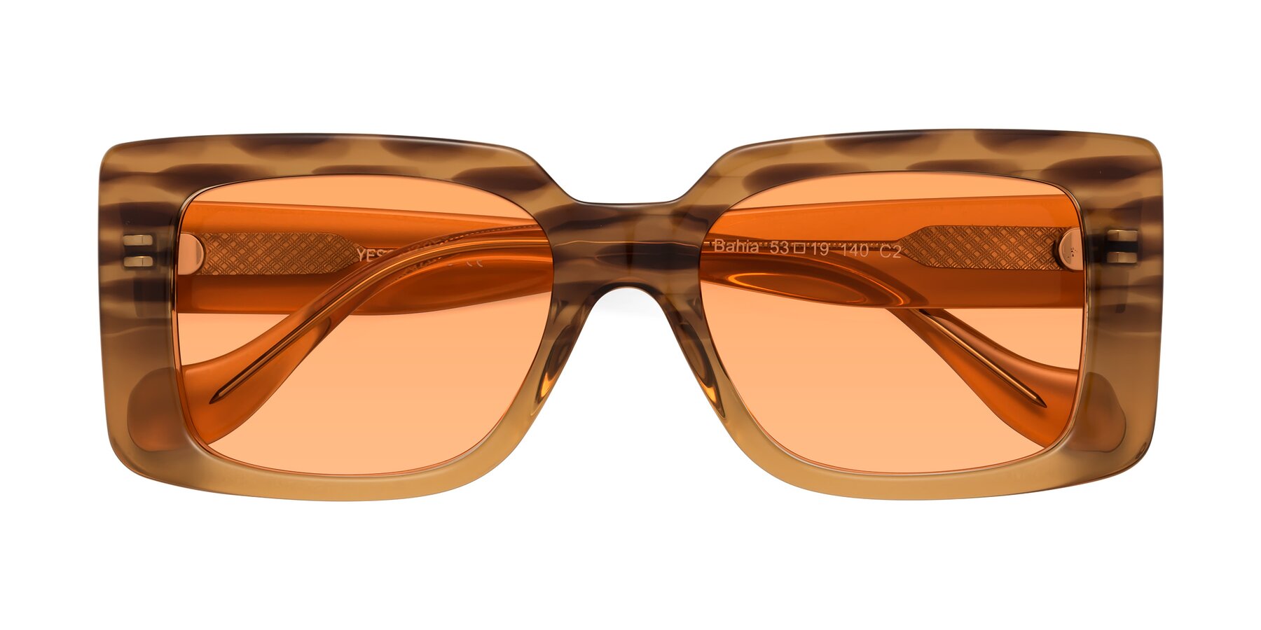 Folded Front of Bahia in Amber Striped with Medium Orange Tinted Lenses
